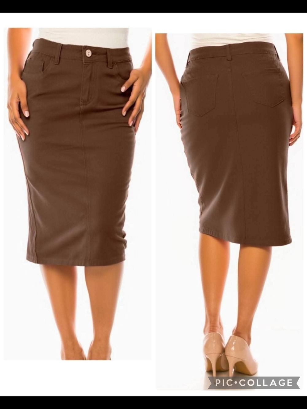 Classic Brown Midi Pencil Skirt with Belt Loops